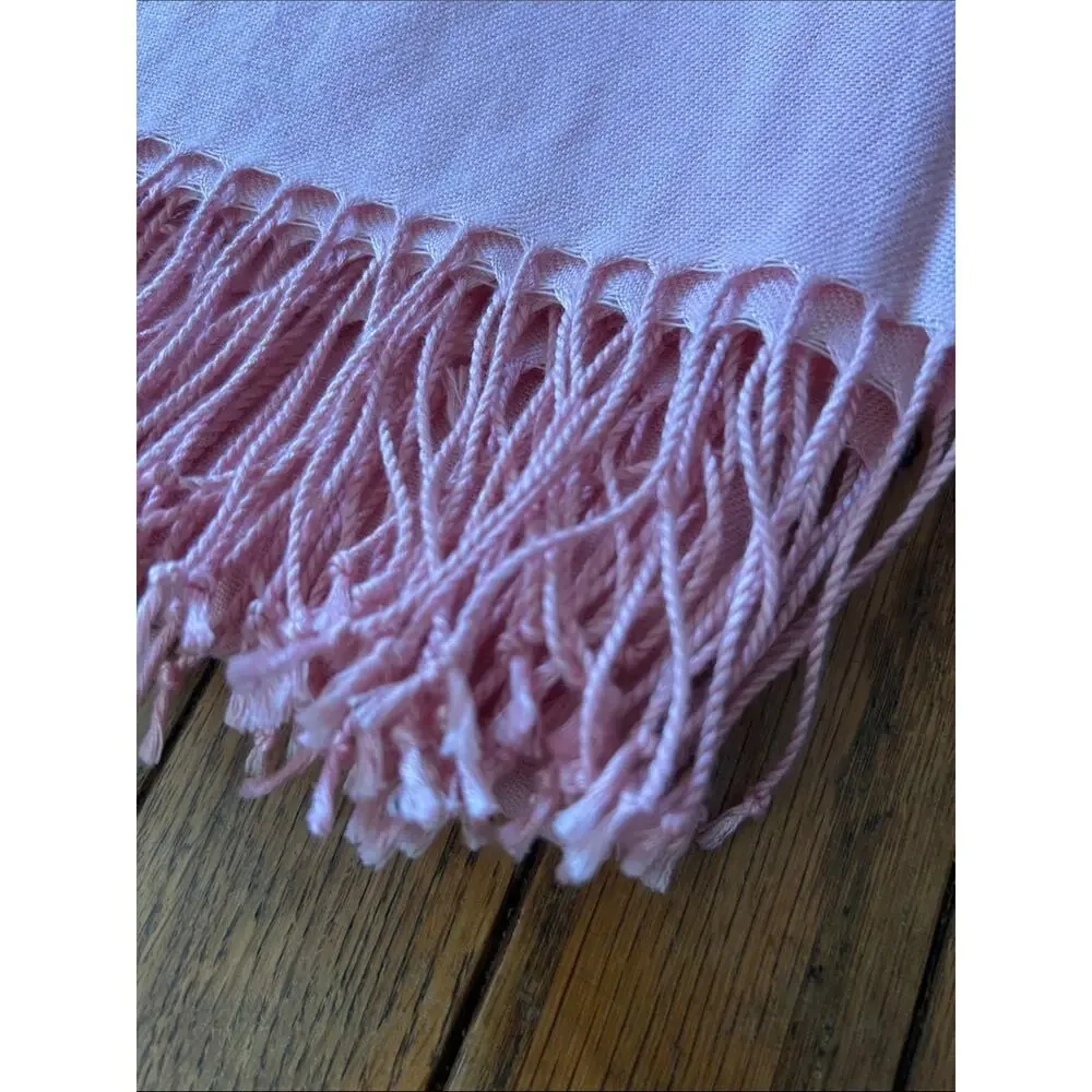 Soft Pink Fringe Scarf in Elongated Rectangle Shape, Lightweight Wool Feel